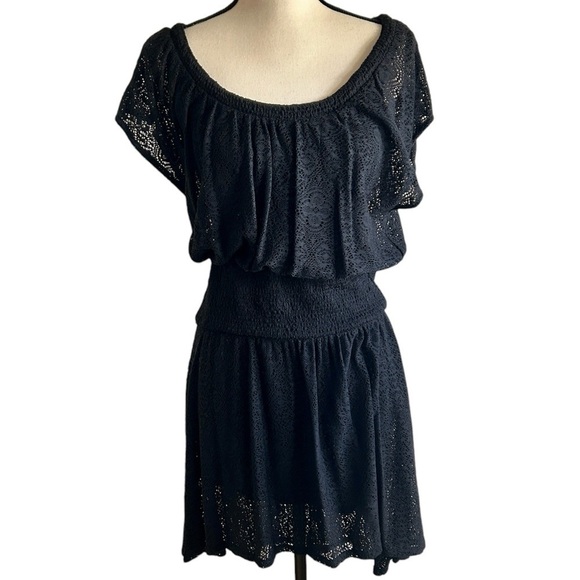 Anthropologie Dress Black Smocked Crochet Full Skirt Leifnotes Brand size Small - Picture 1 of 14